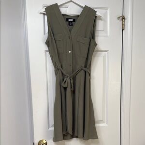 DKNY Green Sleeveless Tie Front Midi Dress